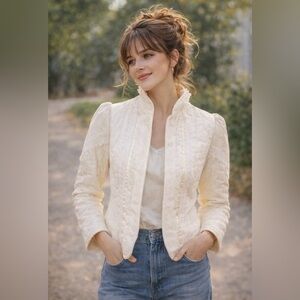 Gunne Sax - Vintage 70’s- white Quilted, Cropped Blazer